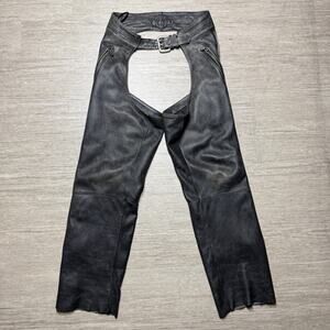 Vintage Harley Davidson Black Leather Riding Motorcycle Chaps Men's M